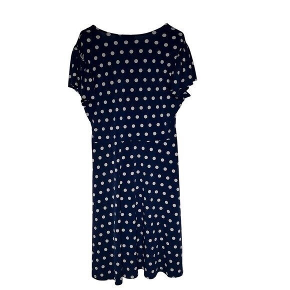 Leota Amiya Surplice Neck Faux Wrap Dress Navy White Polka Dot Women's Size XL - Picture 4 of 4